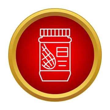 Peanut butter jar icon on red circle background Stock Illustration