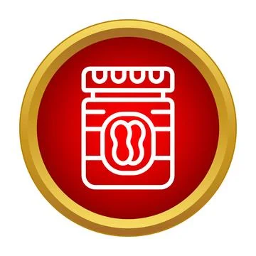 Peanut butter jar red circle gold border icon Stock Illustration