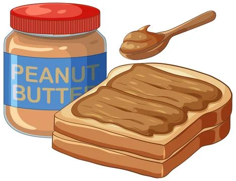 Peanut Butter Jar with Toasted Bread and a Loaded Spoon Stock Illustration