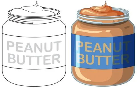 Peanut Butter Jar Vector Illustration in Color and Line Art Stock Illustration