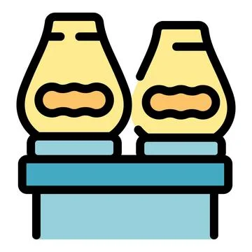 Peanut butter production line processing jars in food factory Stock Illustration