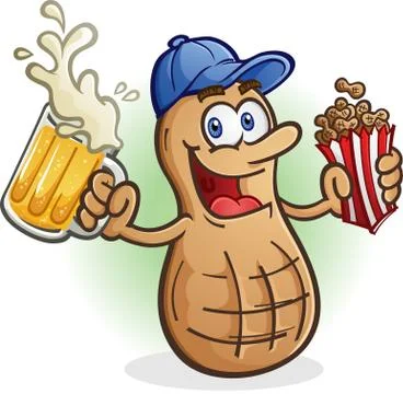 Peanut Cartoon Character Drinking Cold Delicious Beer Stock Illustration