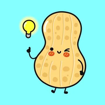 Peanut character having a creative idea with lightbulb Stock Illustration