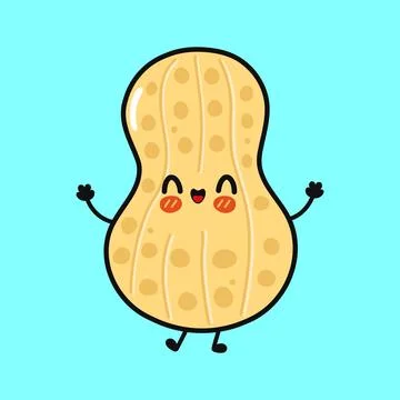 Peanut character smiling cheerfully on light blue background Illustrazione stock