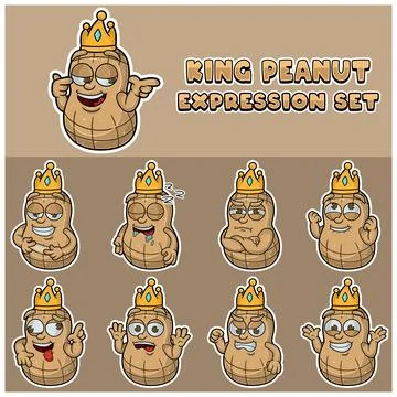 Peanut Expression set. Mascot cartoon character for flavor, strain, label a.. Stock Illustration