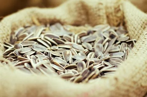 Peanut in fabric sack Stock Photos