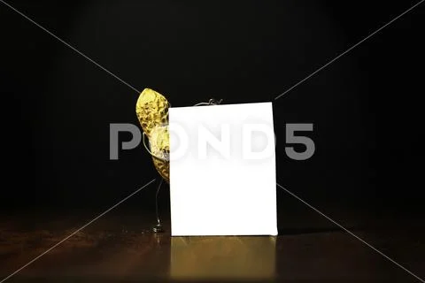 Peanut holding a blank card for advertisement Stock Photos