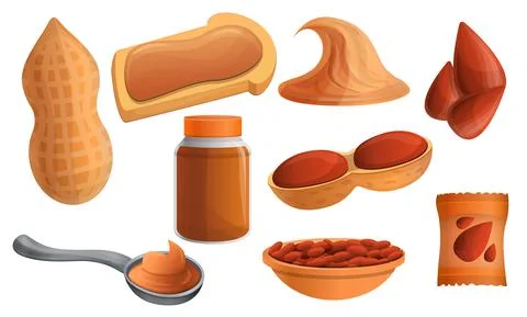 Peanut icon set, cartoon style Stock Illustration