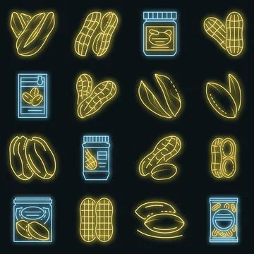Peanut icon set vector neon Stock Illustration