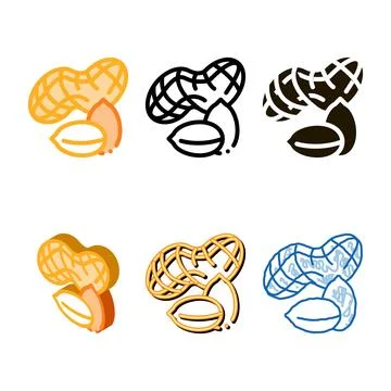 Peanut nuts icon vector types outline Stock Illustration
