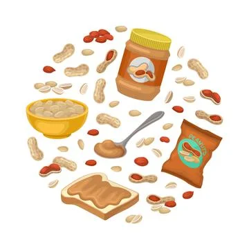Peanut organic product of circular shape. Natural nutritional food for poster Stock Illustration