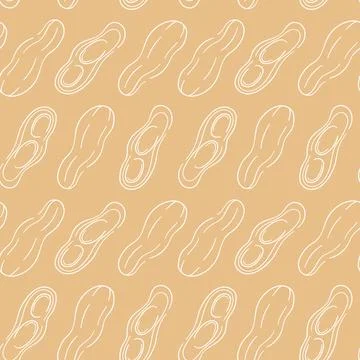 Peanut seamless pattern in line art style beige background. Design for wallpaper Illustrazione stock