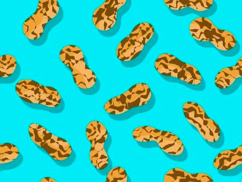 Peanut seamless pattern. Roasted peanuts in shell on blue background. Backgro Illustrazione stock