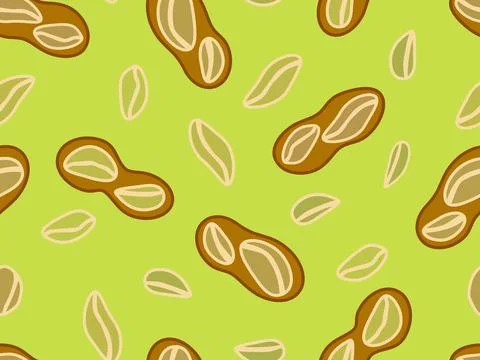 Peanut seamless pattern. Roasted peanuts in shell. Background design for pr.. Illustrazione stock