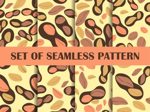 Peanut set of seamless pattern. Roasted peanuts in shell. Background design f Stock Illustration