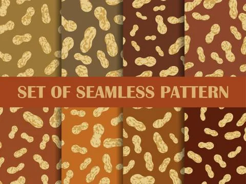 Peanut set of seamless pattern. Roasted peanuts in shell. Background design f Stock Illustration