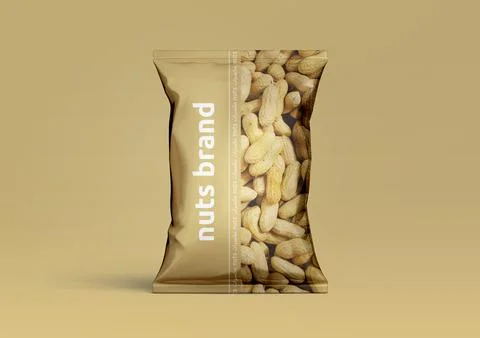 Peanut Snack Packaging Mockup – Nuts Brand Product Design Stock Illustration