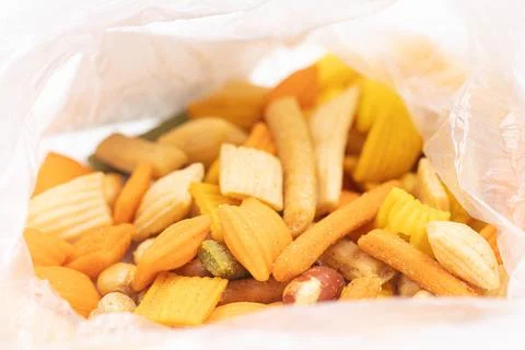 Peanut Snacks in the plastic bag Stock Photos