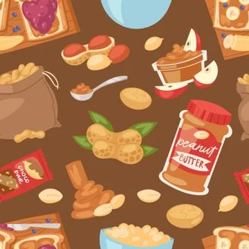 Peanut vector groundnut butter or peanut paste on toast bread illustration set 스톡 일러스트