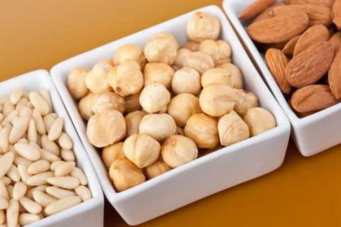 Peanuts aldons and hazelnuts Stock Photos