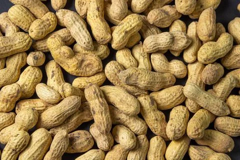Peanuts on a black background. Full screen peanuts.  Stock Photos
