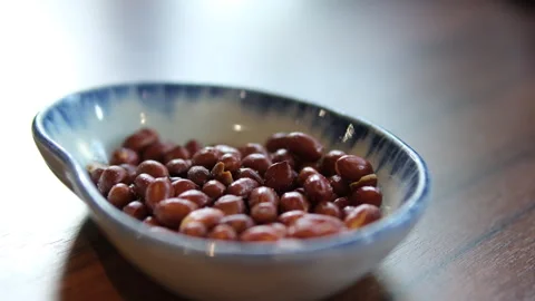 Peanuts ceramic bowl Delicious nutritious peanut in ceramic bowl on dark Stock Footage 309529897