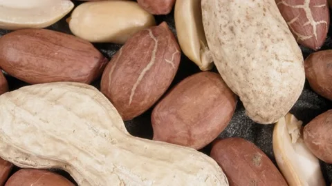 Peanuts close-up. The kernels, half of the peanuts and the fruit in the peel. Stockbeeldmateriaal 141338533