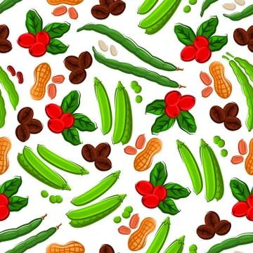 Peanuts, coffee, beans and peas seamless pattern Illustrazione stock