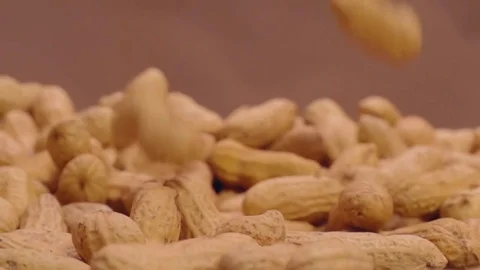 Peanuts fall on a soft surface in super slow motion Stock Footage 76893654