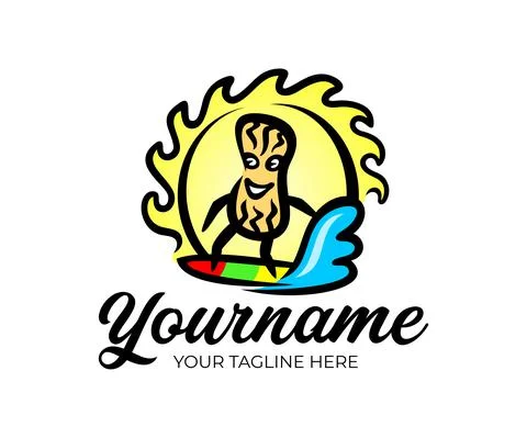 Peanuts floating on a surfboard in the ocean with a wave Stock Illustration