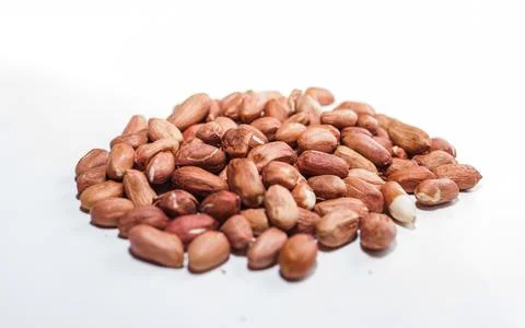 Peanuts heap on white background 스톡 사진