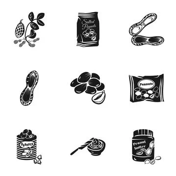 Peanuts icon set, simple style Stock Illustration