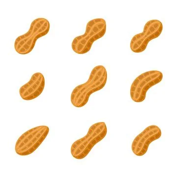 Peanuts Icons Set on White Background. Vector Stock Illustration