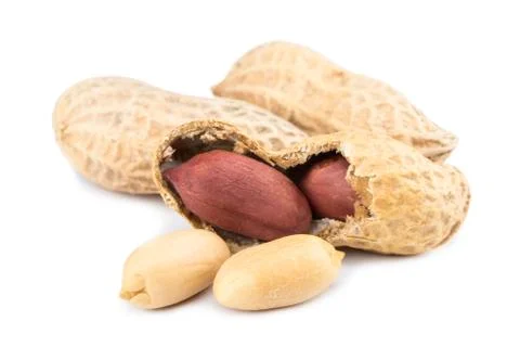 Peanuts isolated on the white background. Close up Stock Photos
