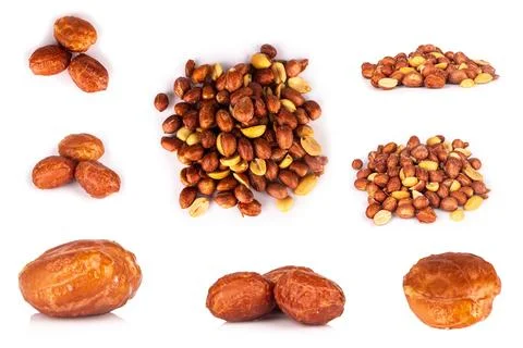 Peanuts isolated on white background pile shell Stock Photos