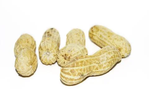 Peanuts, isolated on white five pieces of peanuts, isolated on white backg... Foto stock
