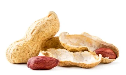 Peanuts in a shell and open on a white background. Isolated Stock Photos
