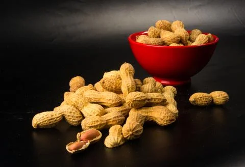 Peanuts in shell on dark background, close up Stock Photos