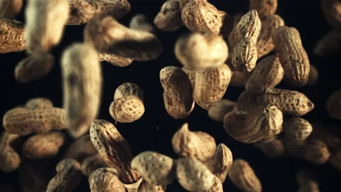 Peanuts in the shell rise up and fall down. Filmed is slow motion 1000 fps. Video stock 202143601