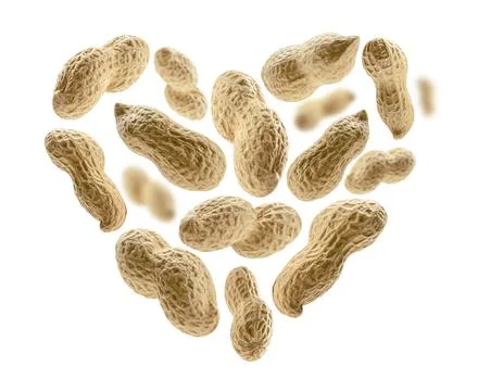 Peanuts in the shell in the shape of a heart on a white background Stockfoto's