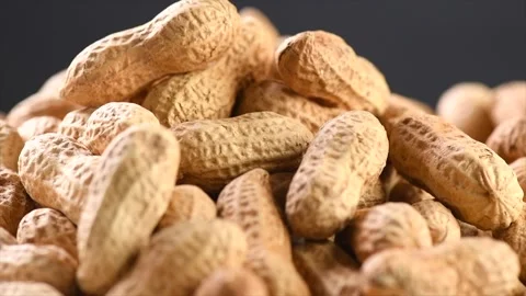 Peanuts. Unshelled nuts close up, rotating over black background. Roasted peanut Stock Footage 283821154