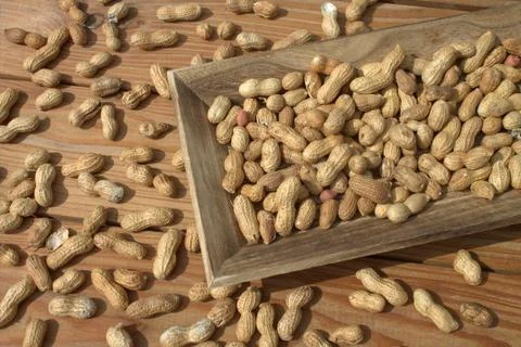 Peanuts, walnut. On the background of the wood texture. Stock Photos