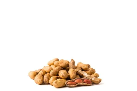 Peanuts on white background. Free space for text Stock Photos