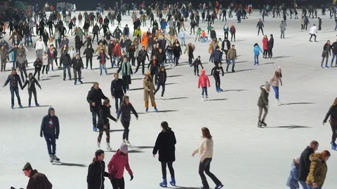 Peaople skating in public ice skating rink. Stock Footage 103187607