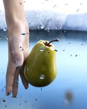Pear and hand 스톡 일러스트