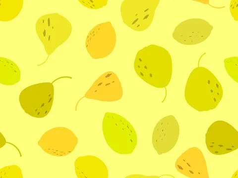 Pear and lemon seamless pattern. Summer fruit background. Pear and lemon in.. 스톡 일러스트