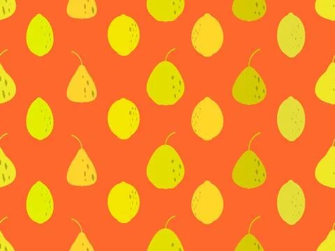 Pear and lemon seamless pattern. Summer fruit background. Pear and lemon in.. 스톡 일러스트