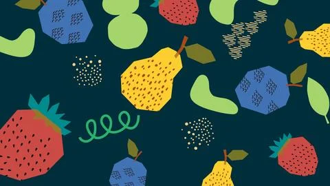 Pear and Strawberry Hand Drawn Background Stock Illustration