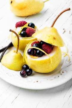 Pear with berry stuffing Stock Photos