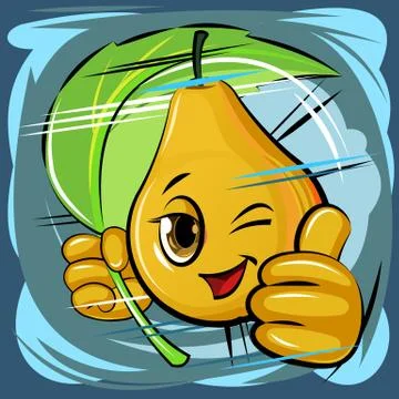 Pear cartoon. Comical face. Vector illustration. Fruit with eyes. Stock Illustration